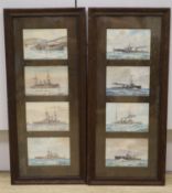 W. J. Sutton, eight watercolours, Studies of pre-WWI Warships, HMS Jed, Goldfinch, Pegasus, Lark,