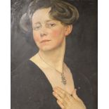 1920's English School, oil on panel, Portrait of Madelaine M. McDonald (1874-1942), dated 1922, 46 x