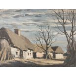 George William Bissell (1896-1973), oil on canvas, Thatched cottages, signed, 33 x 43cm