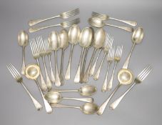 A Victorian twenty six piece part canteen of silver Old English pattern flatware, Francis Higgins,