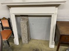 A fire surround and marble slips, width 153cm, depth at top 21cm, height 138cm