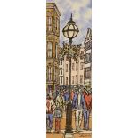 Jim Scully, ink and watercolour, Grafton Street, Dublin, signed, 35 x 12.5cm