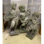 Three reconstituted stone garden ornaments, largest 74cm high