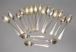 Three sets of six silver teaspoons, including Thomas Wallis II, London, 1808 and Hester Bateman,