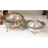 A good quality late 19th century silver-plated warming dish, of clover form, with a shaped cover,