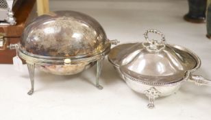 A good quality late 19th century silver-plated warming dish, of clover form, with a shaped cover,