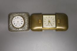 A silver case travelling timepiece and another