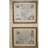 Jan Blaeu, two coloured engravings, Maps of Cumbria and Westmoria, overall 49 x 58cm