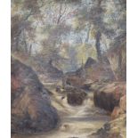 Victorian School, oil on canvas, Waterfall on the River Dart, label verso, 35 x 29cm