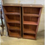 A pair of mahogany open fronted bookcases, width 53cm, depth 24cm, height 120cm