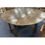 An 18th century and later oak bobbin leg gateleg dining table, length 170cm extended, width 162cm,