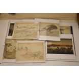 Eight assorted Japanese woodblock prints, largest 26 x 38cm