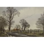 Edward Stamp, R.I., (b.1939-), ink and watercolour, 'Gated road, Quarrendon, Buckinghamshire',