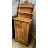 A late Victorian burr ash bedside cupboard, width 51cm, depth 36cm, height 132cm