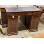 A Victorian mahogany kneehole writing table, width 102cm, depth 45cm, height 74cm