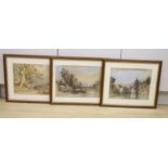 Three associated 19th century landscape studies, charcoal and wash on paper, to include a titled