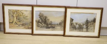 Three associated 19th century landscape studies, charcoal and wash on paper, to include a titled