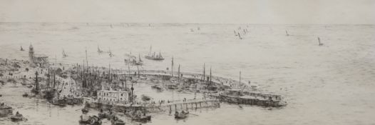 William Lionel Wyllie (1851-1931), drypoint etching, Port of Scarborough, signed in pencil, 11 x
