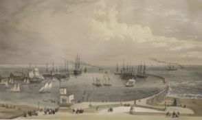Thomas Picken. A coloured engraving - "View of the Intended Harbour at Brighton", published by W.