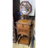 A late Victorian shaving stand with octagonal mirror, width 54cm, depth 31cm, height 145cm