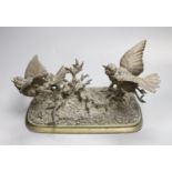 Ferdinand Pautrot (1832-1874), a bronze group of two songbirds in flight, signed, width 29cm