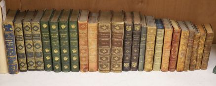 A collection of leather bound books, British Birds, Stevenson's Letter, etc