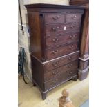 A George III mahogany chest on chest, width 112cm, depth 56cm, height 191cm