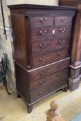 A George III mahogany chest on chest, width 112cm, depth 56cm, height 191cm
