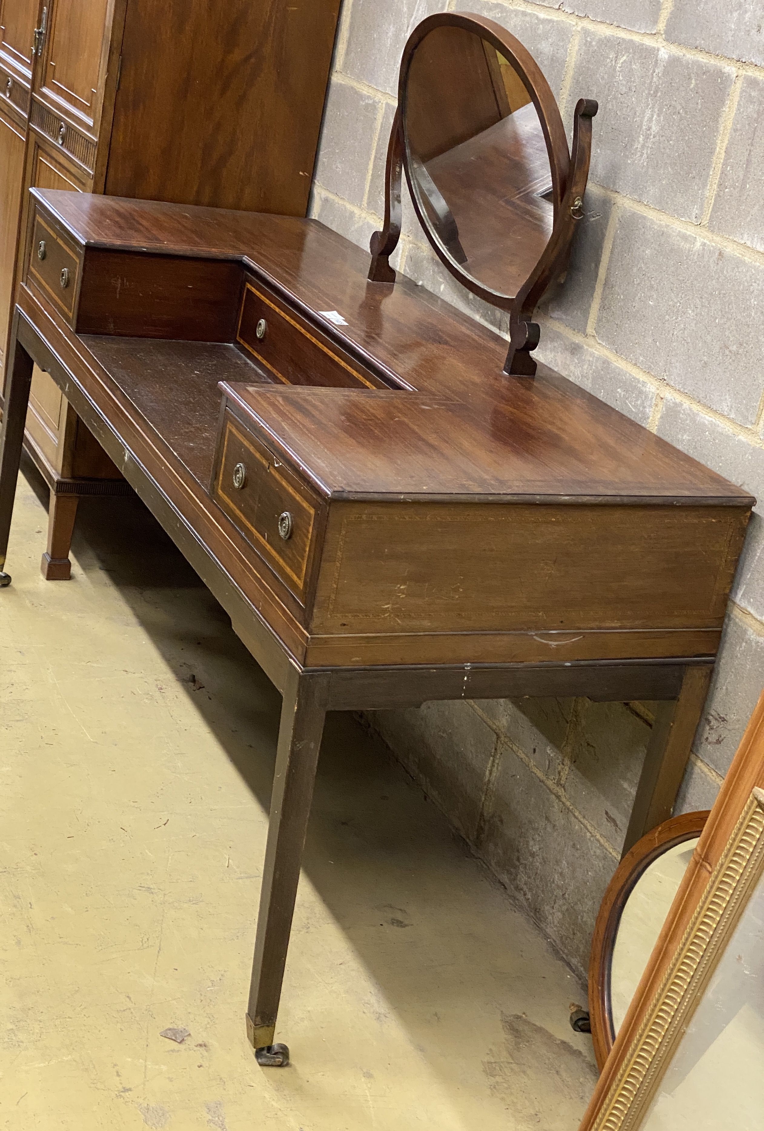 A mid 19th century mahogany dressing table, converted from a square piano, decorated with - Image 2 of 4