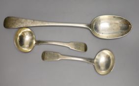 A Victorian silver Old English pattern basting spoon, Francis Higgins, London, 1892 and a pair of