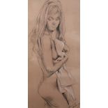 Franco Matania, charcoal and chalk, Standing female nude, signed, 47 x 23cm