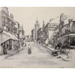 Gyn Horn, cartoonist, artist & illustrator, pen and ink, 'Fore Street, Redruth 1900, Cornwall',