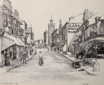 Gyn Horn, cartoonist, artist & illustrator, pen and ink, 'Fore Street, Redruth 1900, Cornwall',