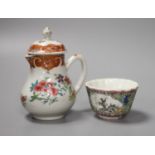 A Chinese famille rose cup, Yongzheng, a similar jug and cover, tallest 11cm