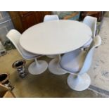 A Saarinen-designed Tulip table and four chairs, 120cm diameter, height 78cm