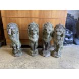 A set of four reconstituted stone lion garden ornaments, height 52cm
