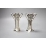 A pair of WMF two handled vases, both missing glass liners, height 13.5cm