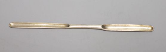 A George II silver marrow scoop, James Wilks?, London, 1737, 17.5cm, 26 grams.
