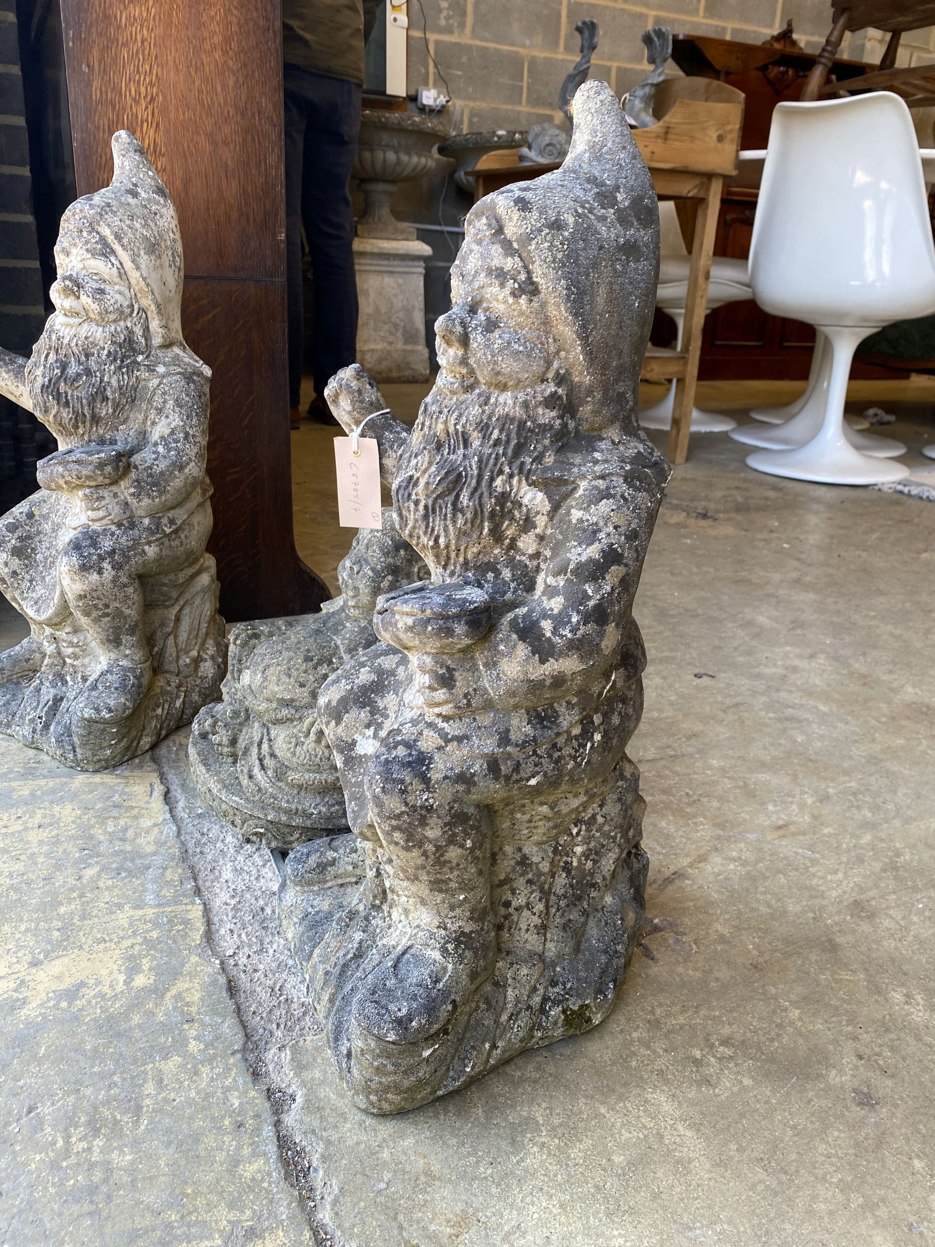 A pair of reconstituted stone garden gnomes, height 62cm together with a seated Buddha - Image 2 of 4