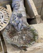 A cast lead figural and scallop shell fountain head, width 38cm, height 42cm