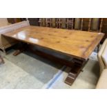An 18th century style rectangular oak refectory dining table, length 274cm, depth 106cm, height