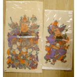 Two Chinese unframed woodblock prints of entertainers, largest 97 x 51cm