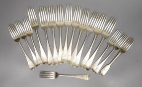A matched set of six Victorian silver Old English pattern table forks, Hayne & Cater, London,