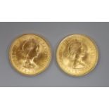 Two 1967 gold specimen sovereigns, cased