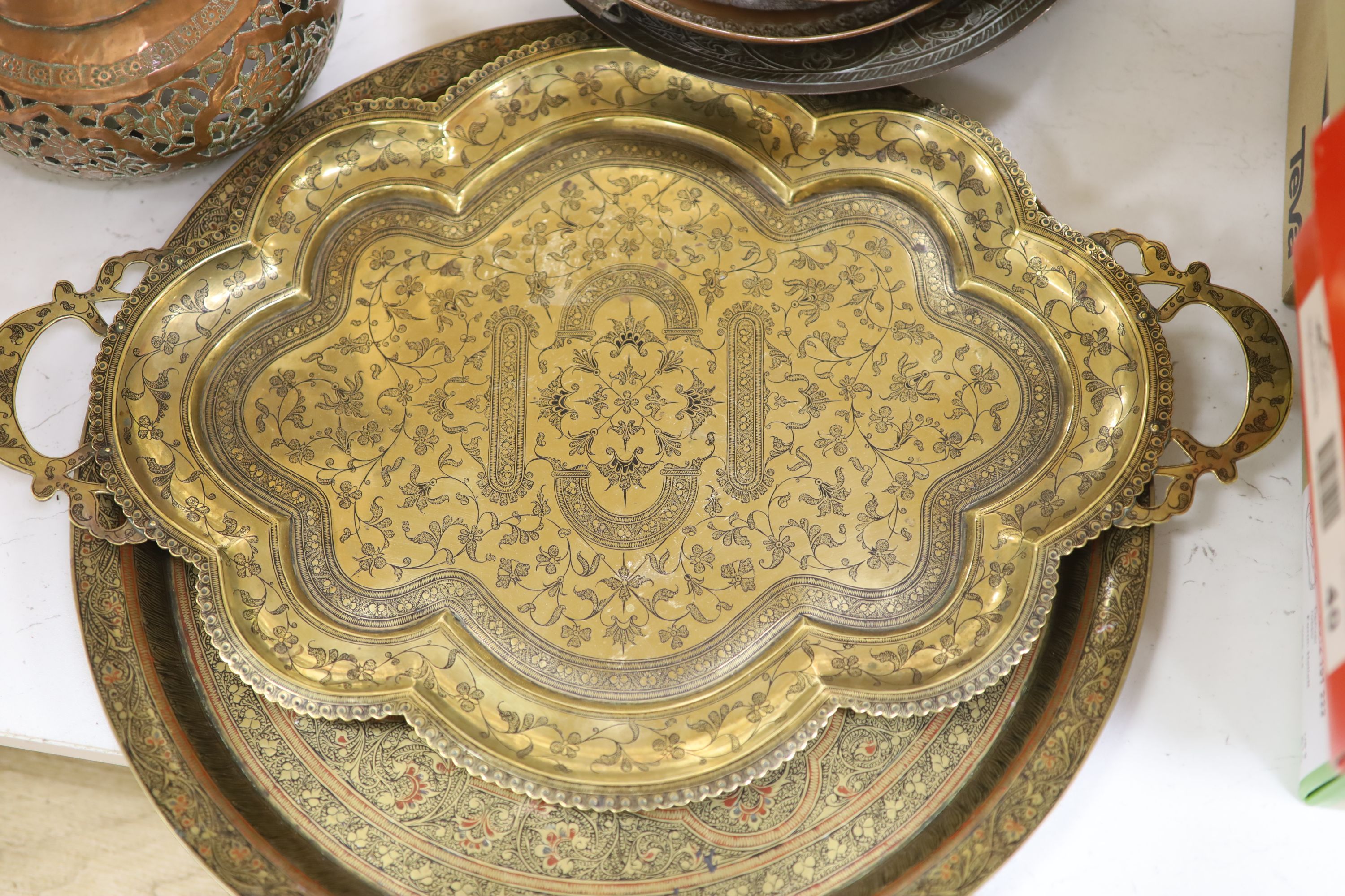 A group of Asian and copper trays, bowls etc - Image 2 of 5