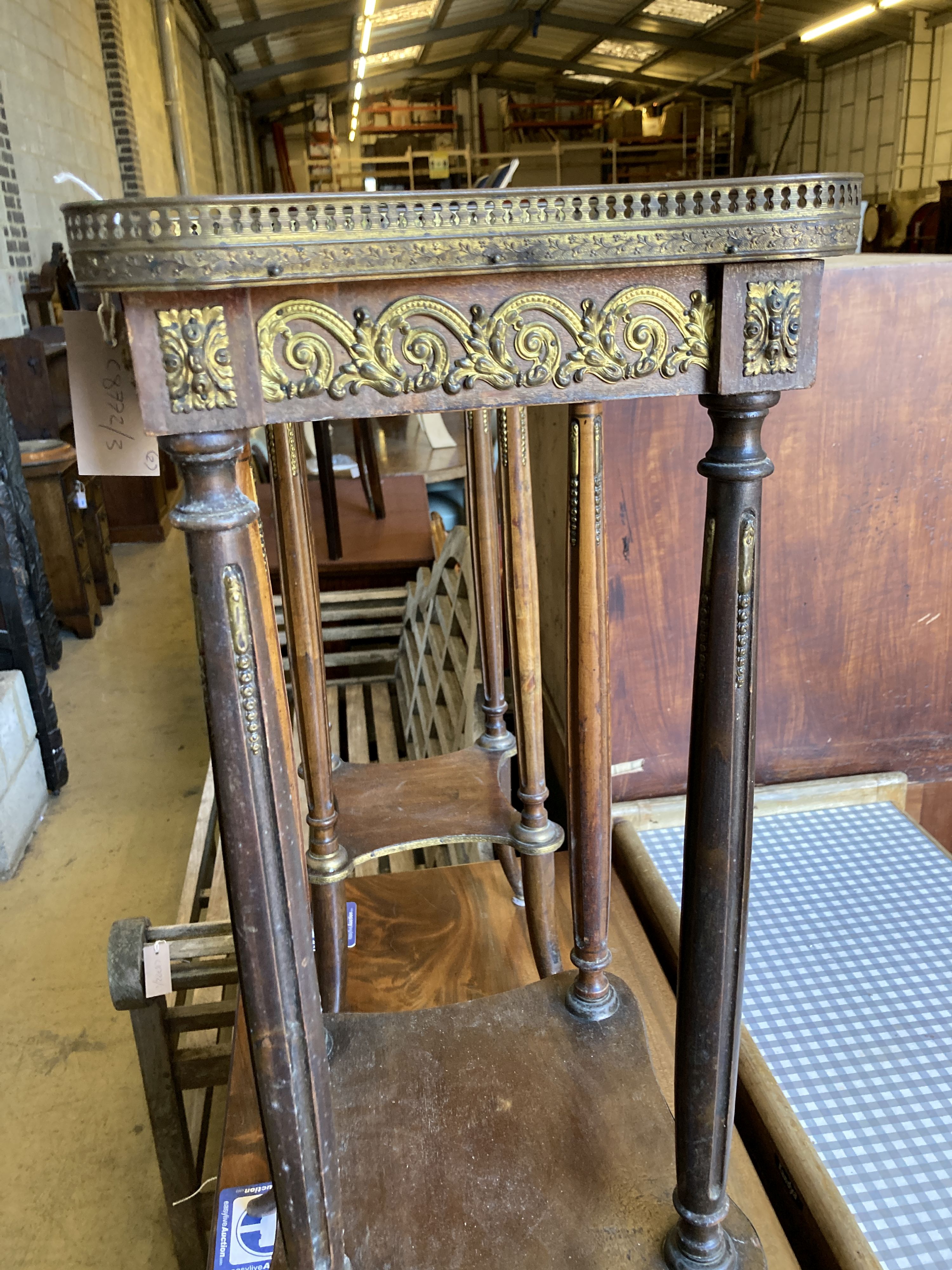 A near pair of French marble top two tier plant stands, larger width 30cm, depth 30cm, height 82cm - Image 6 of 7