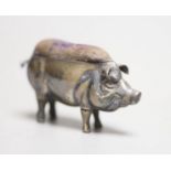 An early 20th century novelty silver pig pin cushion, Adie & Lovekin, circa 1905(marks very rubbed),