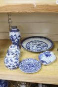 A group of Chinese blue and white vases and plates, 18th century/ 19th and a Japanese shaped dish