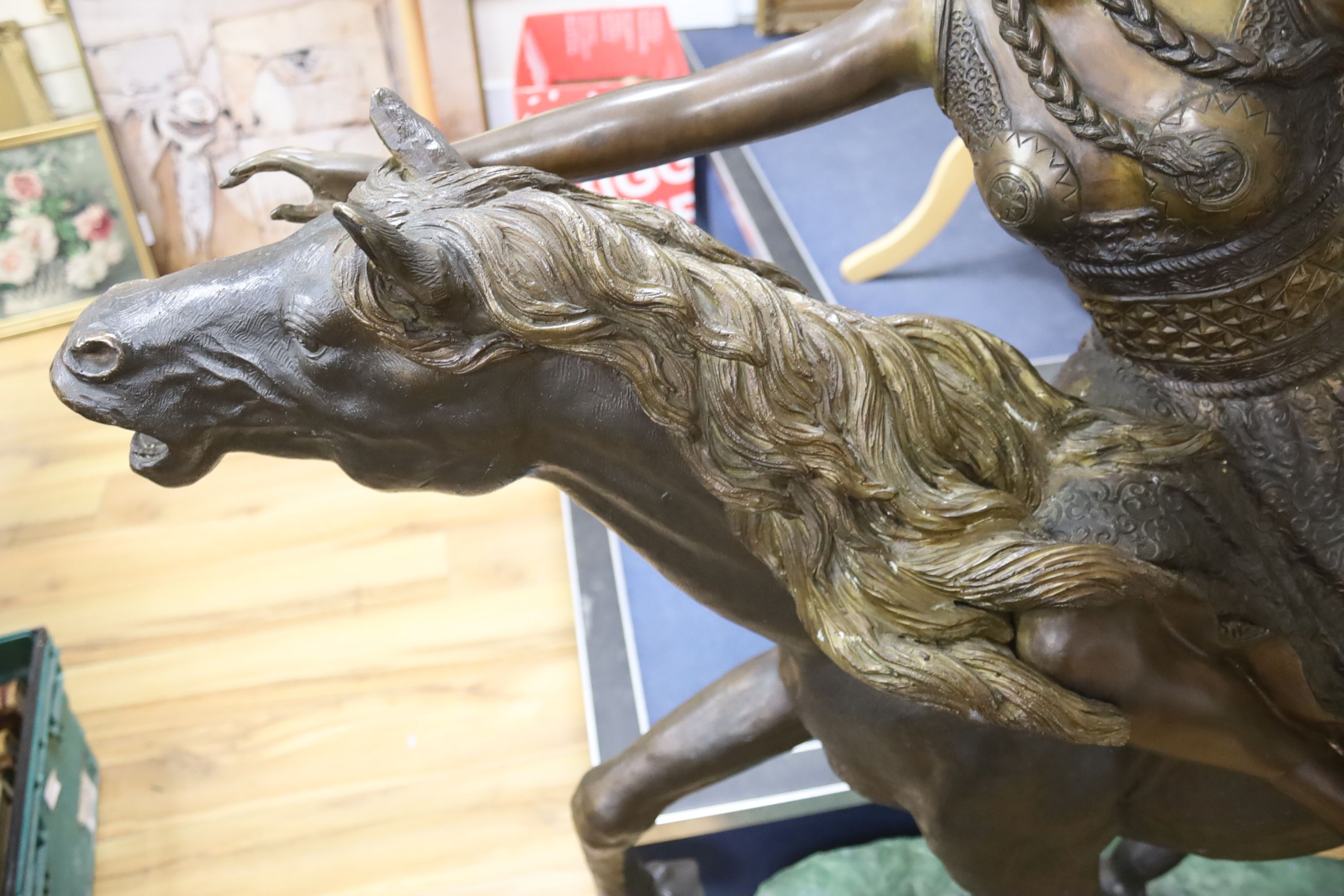 A large bronze of a Valkyrie on horseback, width 135cm height 122cm - Image 4 of 7