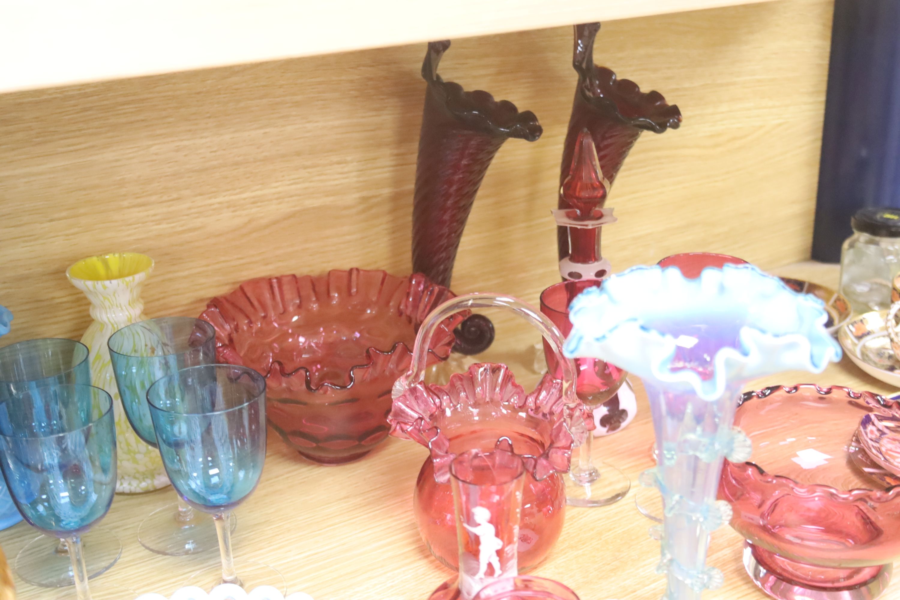 An assortment of 19th century and later coloured glassware including cranberry, Bohemian, Venetian - Image 6 of 6